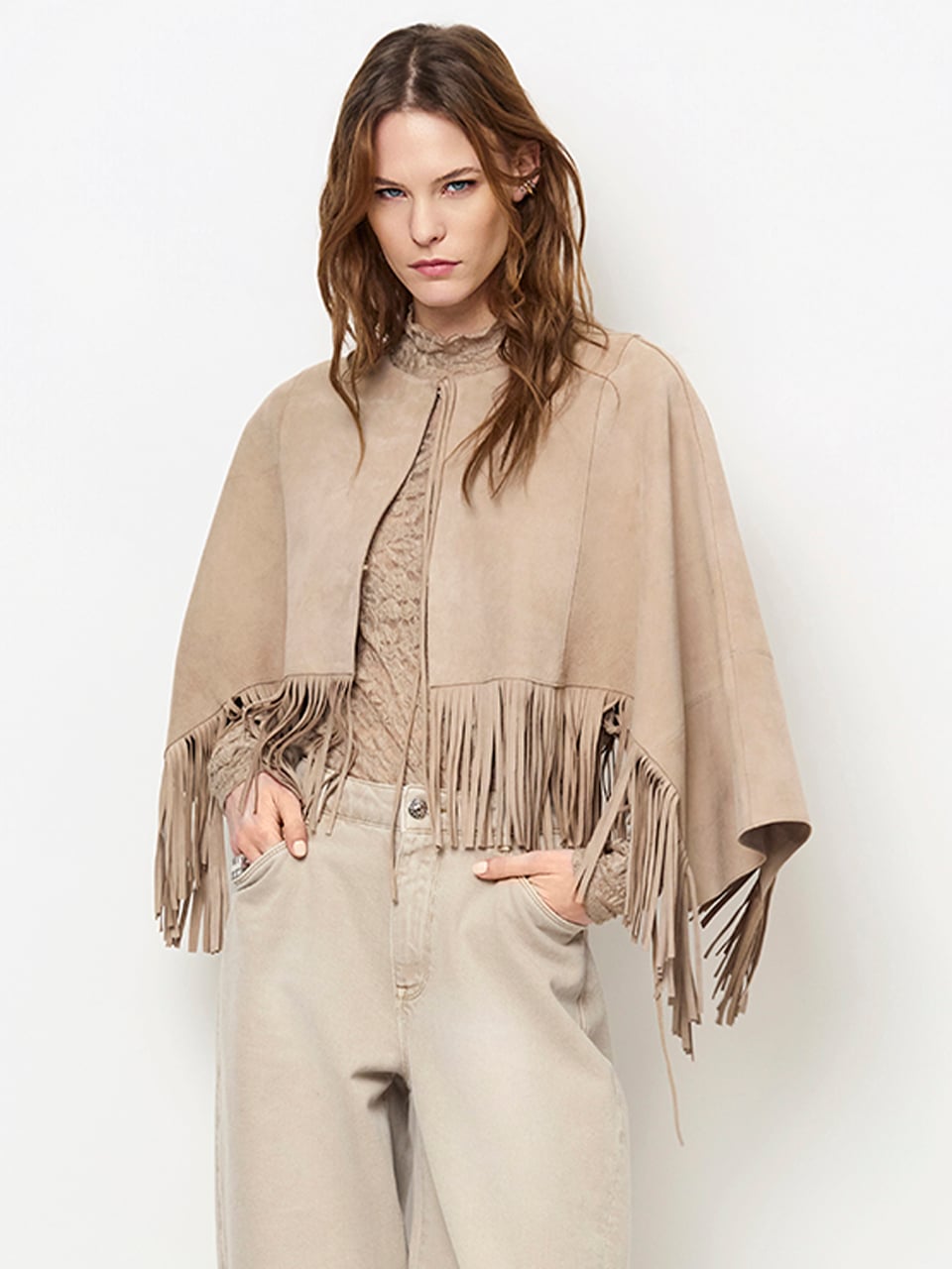 Dante Spencer Suede Fringed Poncho