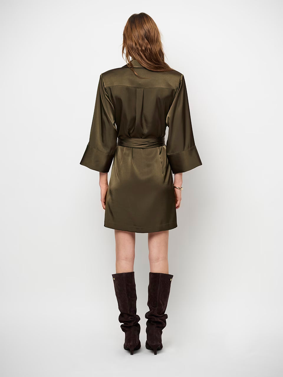 Dante Noanne Satin Shirt-Wrap Dress