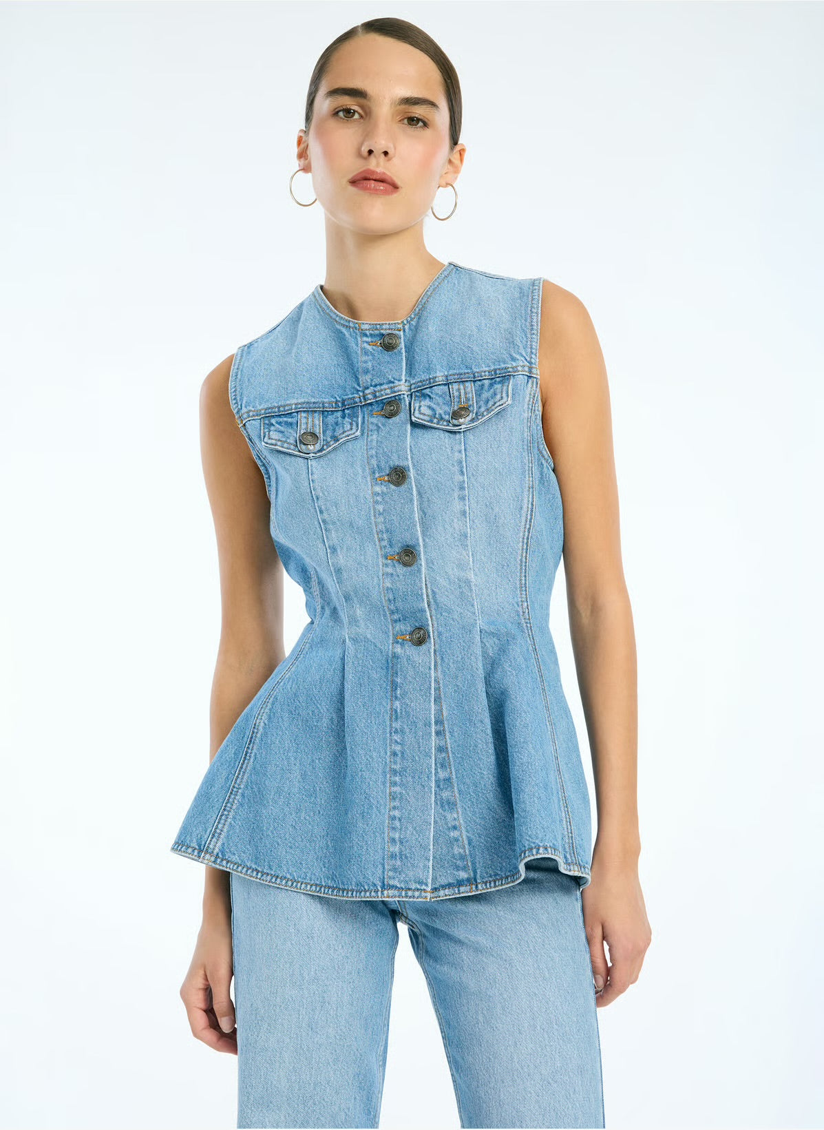 Rotate Flared Denim Top