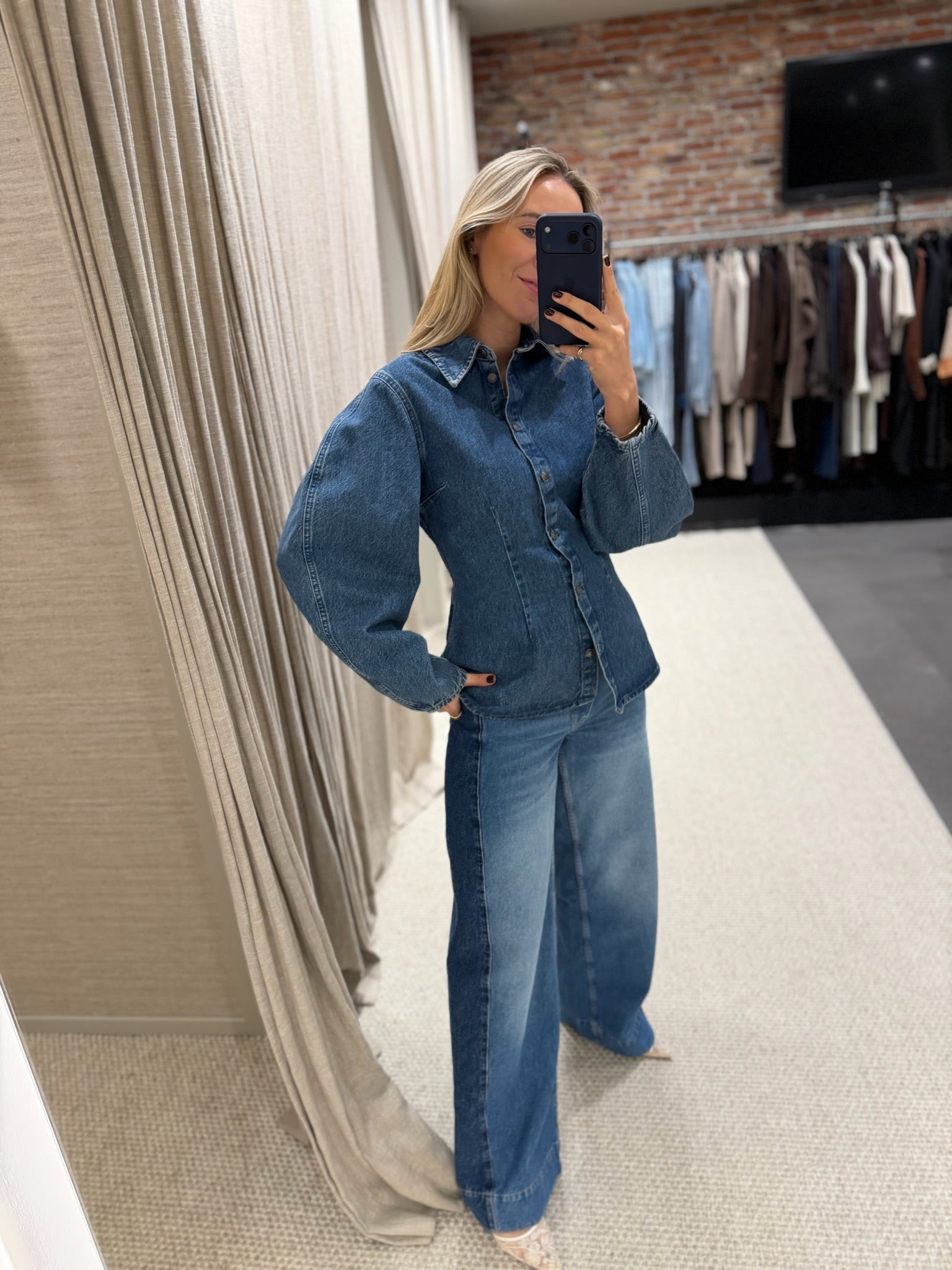 Rotate Fitted Denim Shirt