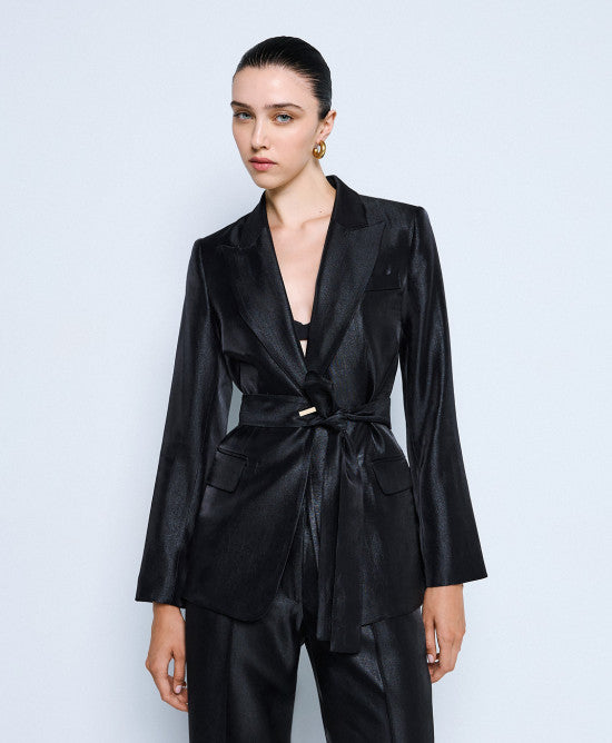 Tailored Blazer with Belt Black