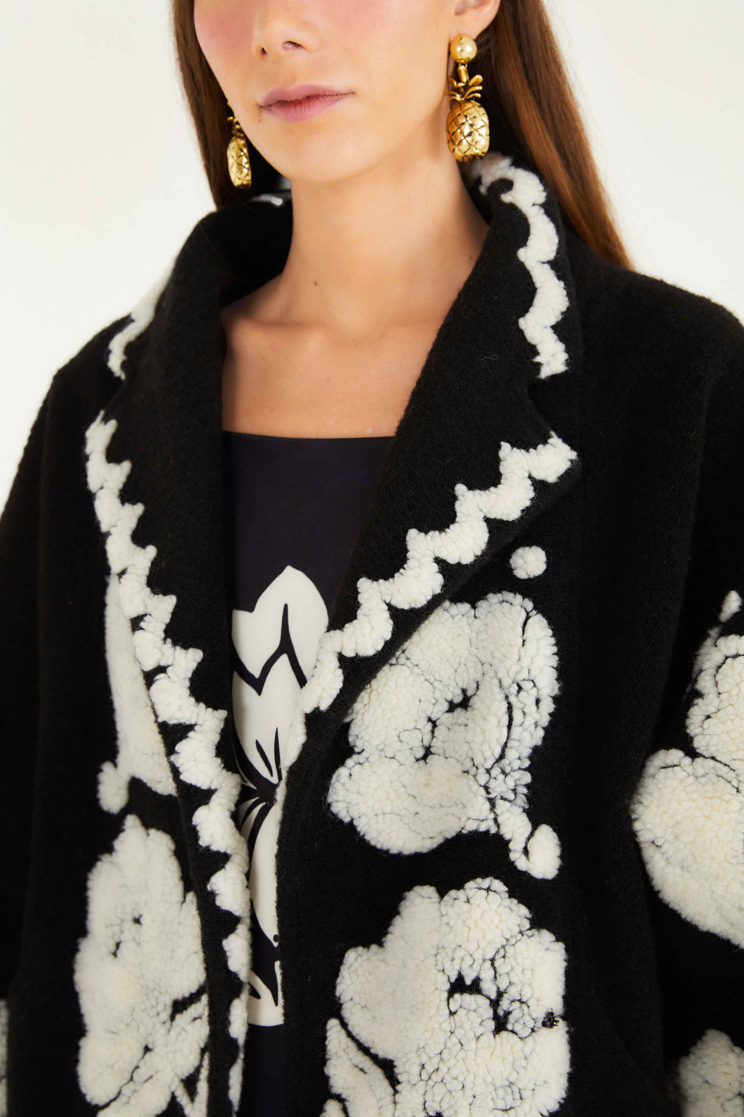 Fleece Coat Floral Arabesque Cream