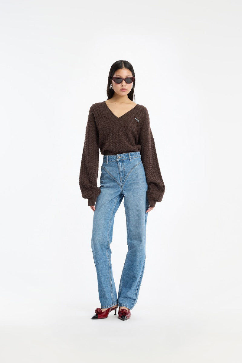 Rotate High Waist Cutline Jeans