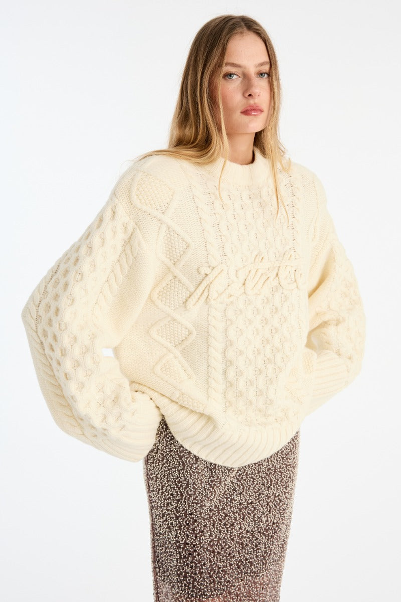 Sweater Knit Cable Crewneck
