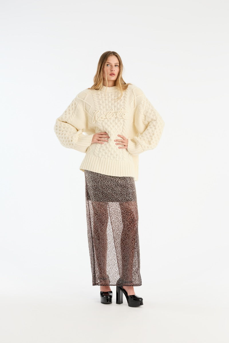 Sweater Knit Cable Crewneck