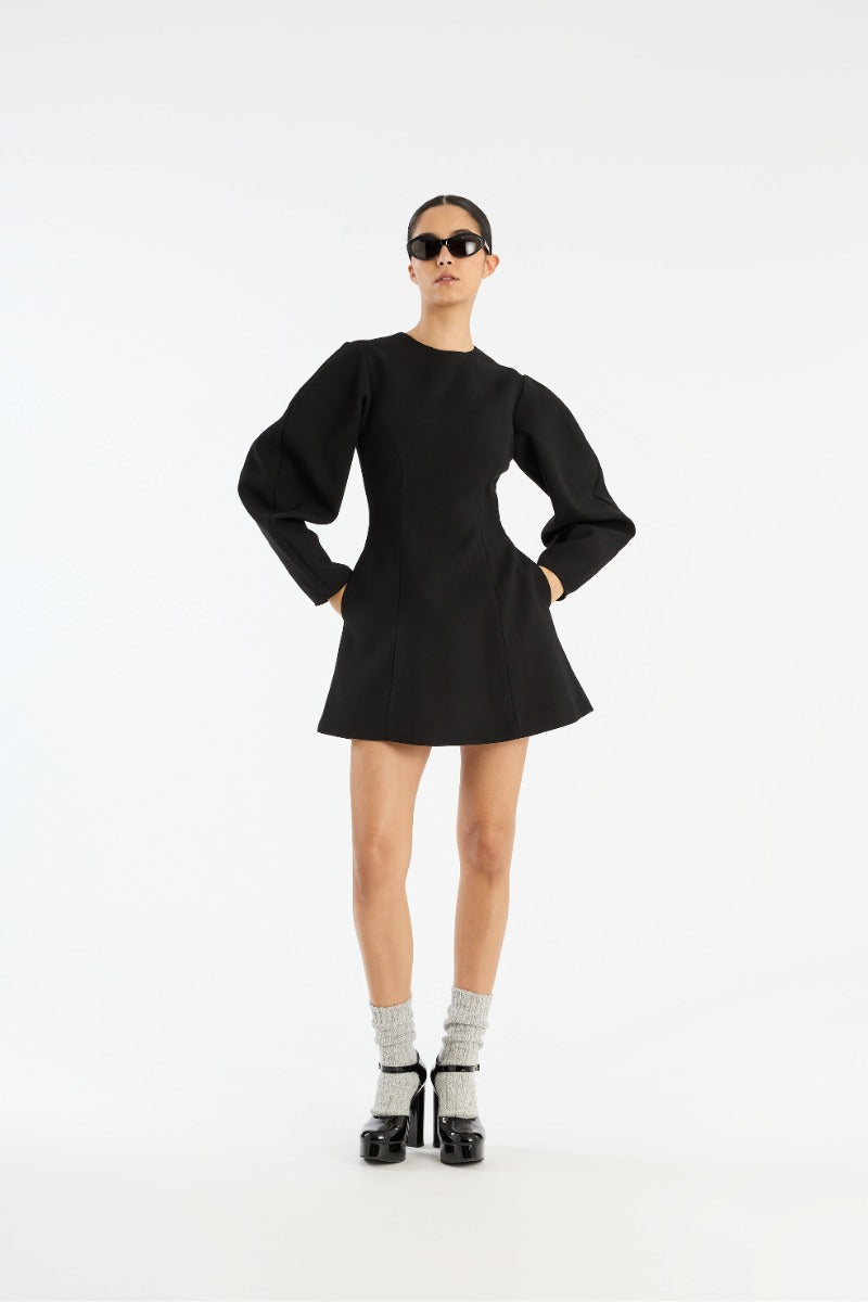 Mini Dress Suiting Flared Black