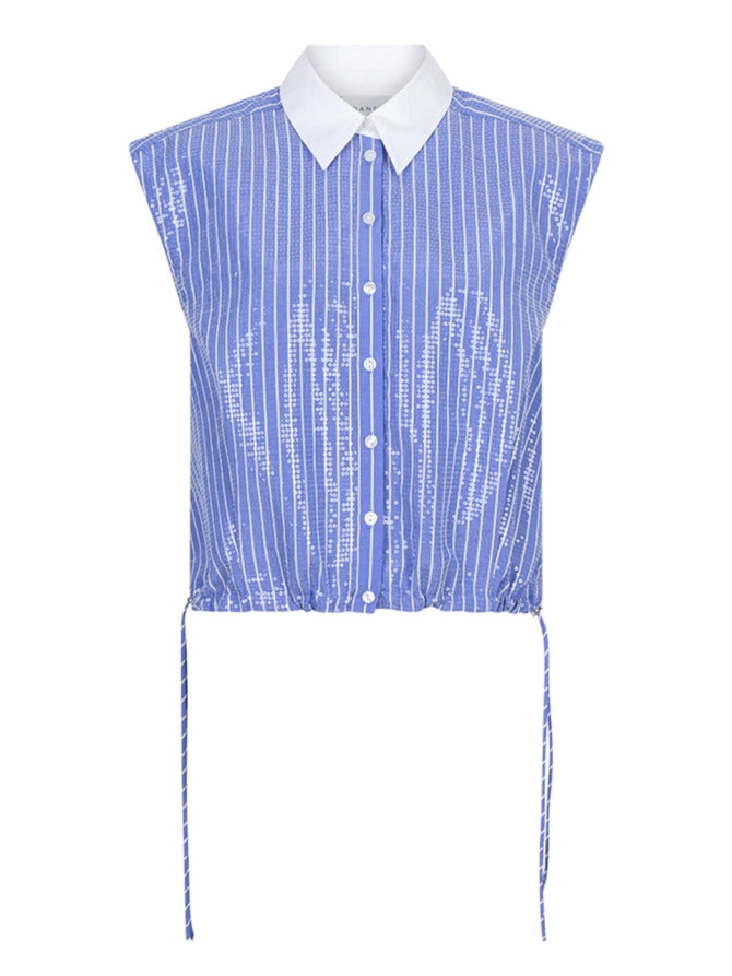 Top Roseny Embellished Stripe Periwinkle Blue