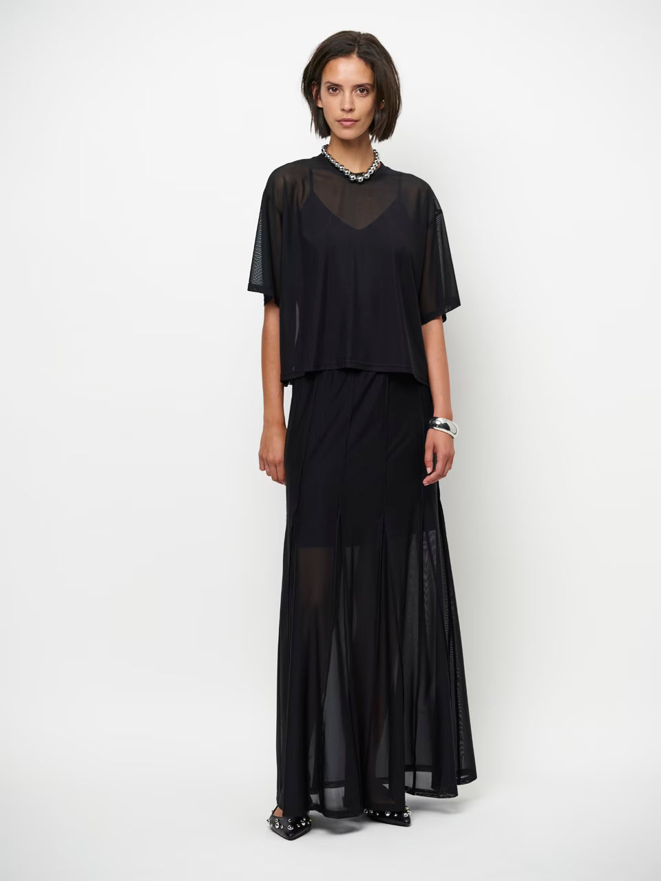 Dante Solis Mesh Wide Maxi Skirt
