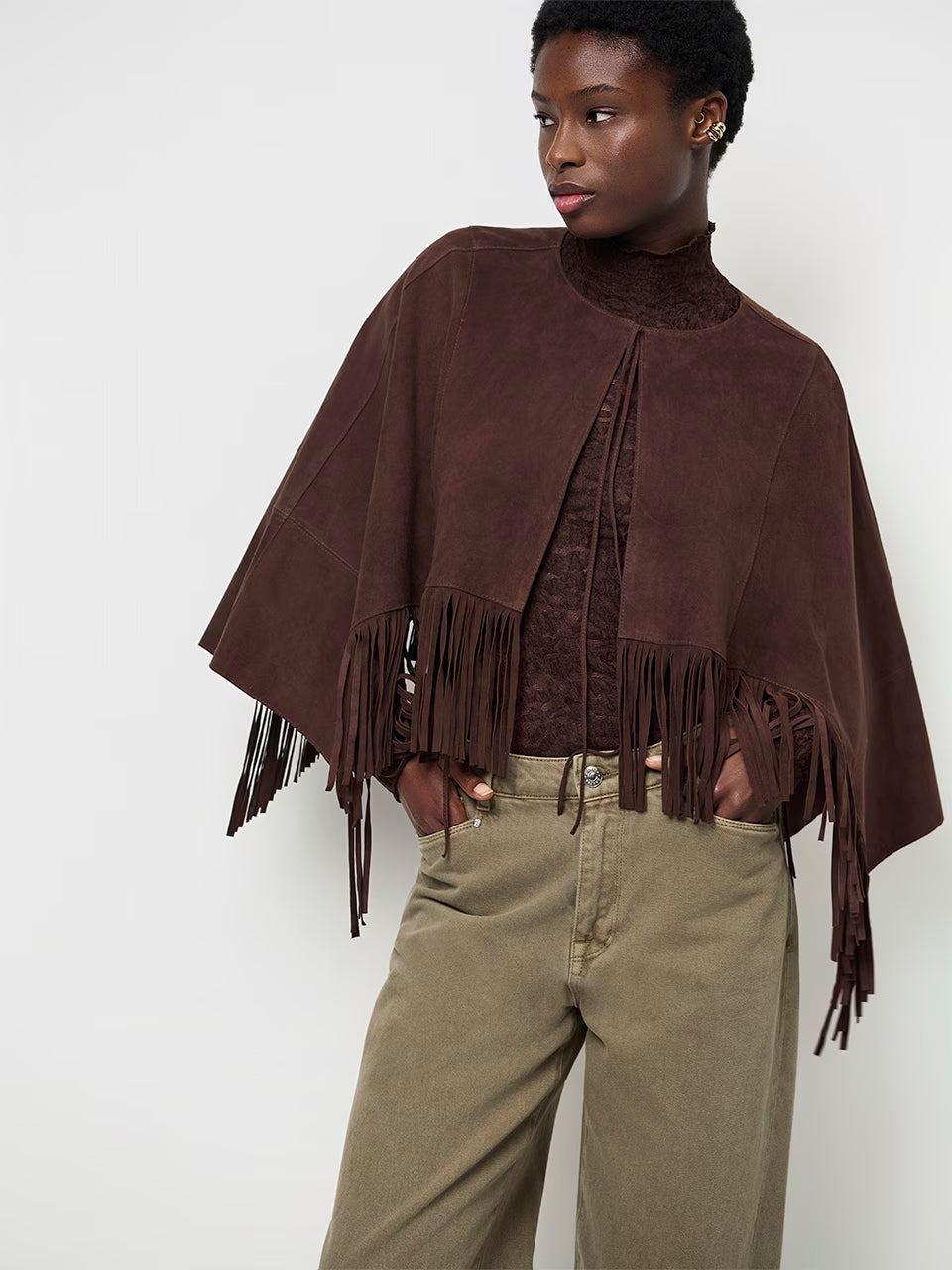 Dante Spencer Suede Fringed Poncho
