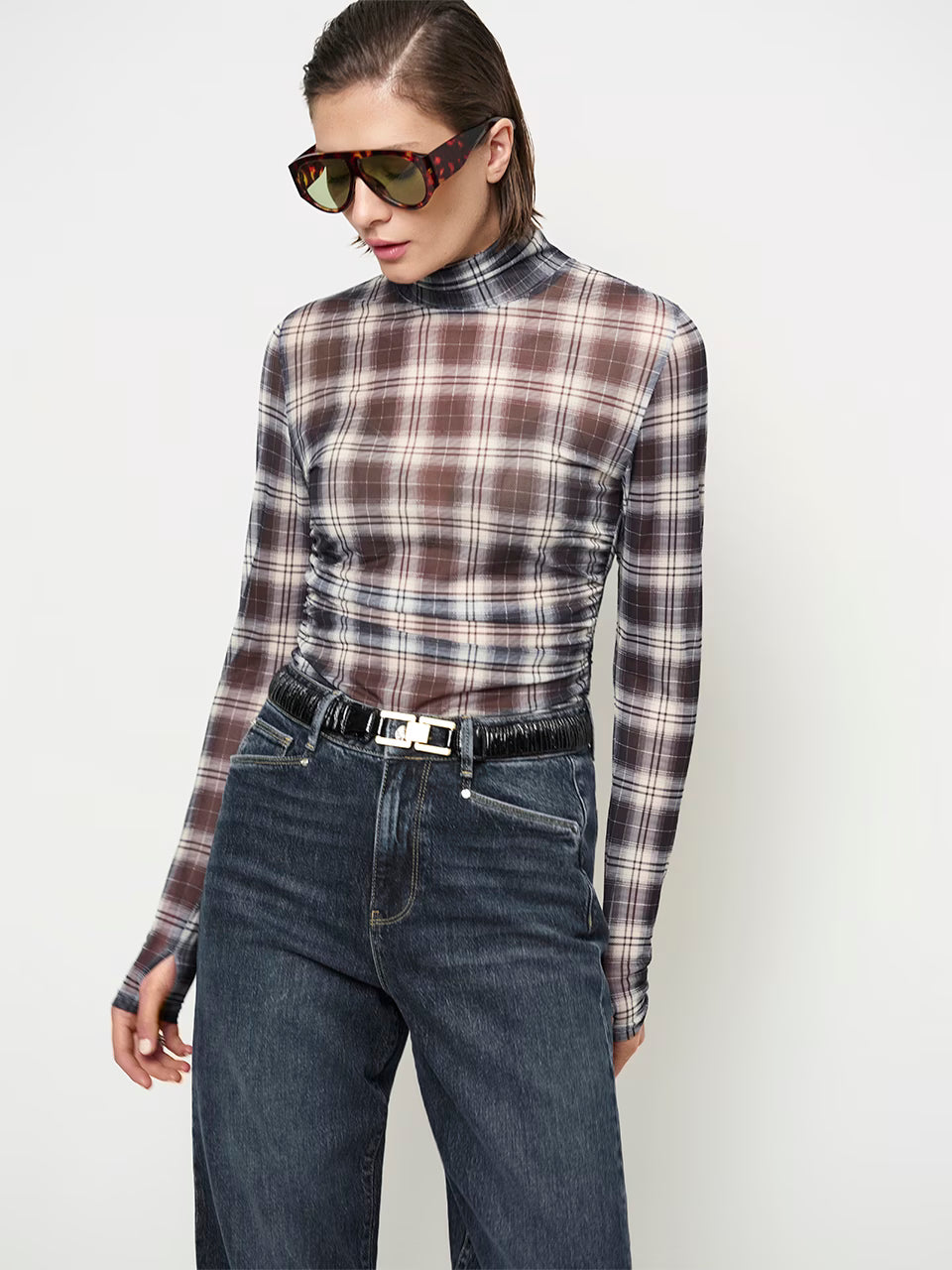 Dante Casha Printed Check Mesh Top