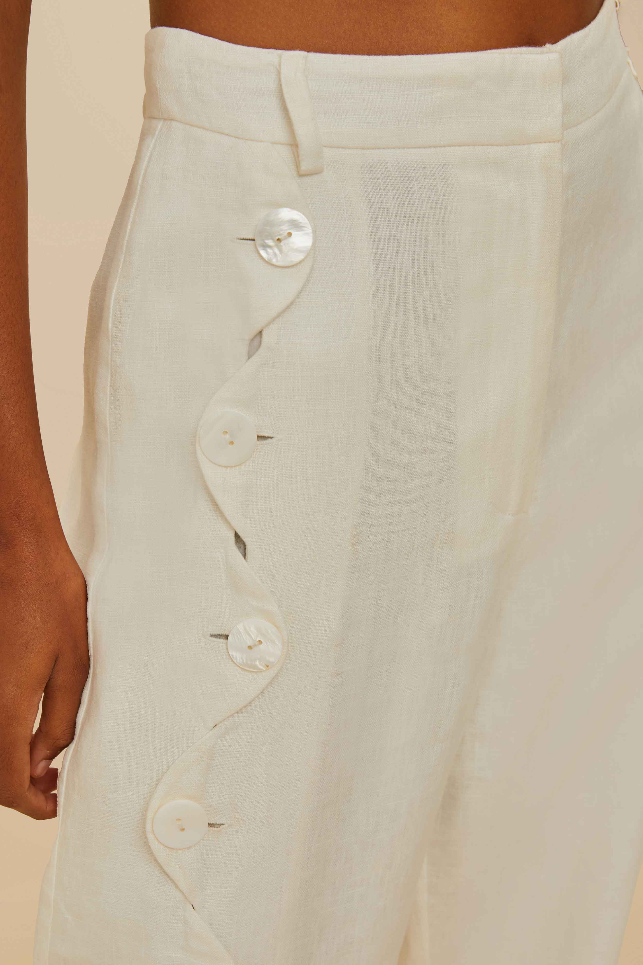 High Waisted Button Pants Off White