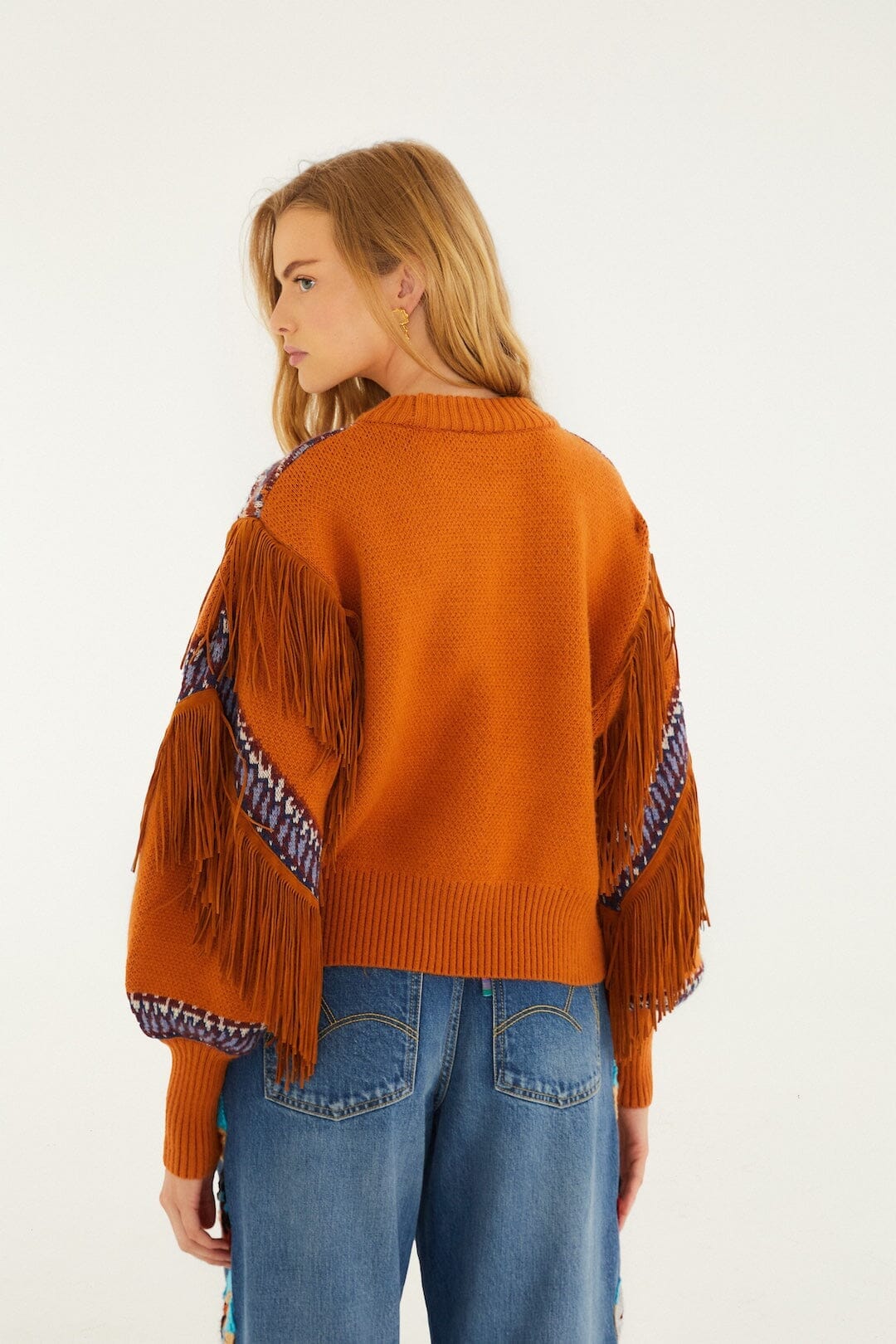 Sweater Arabesque Scarf Fringe Knit