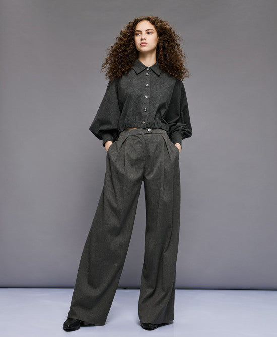 Wide Leg Pant Pleats Grey 5025-803