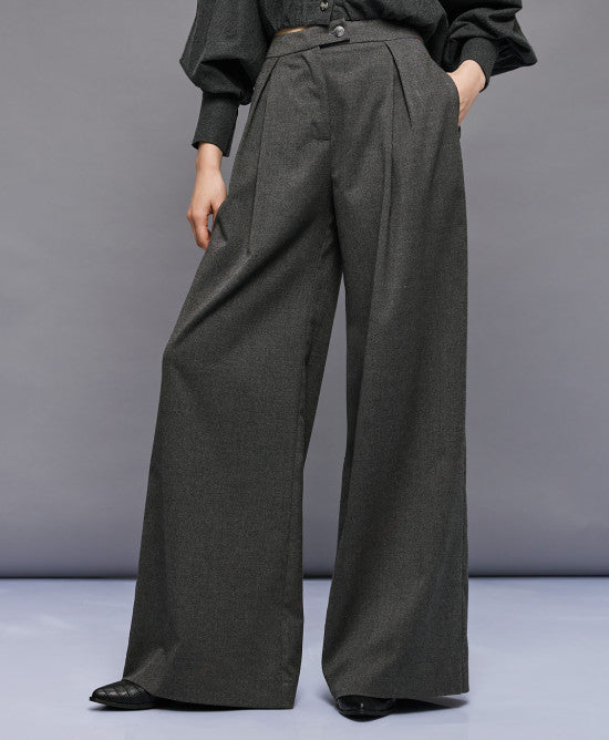 Wide Leg Pant Pleats Grey 5025-803