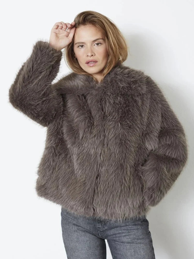 Co'couture Kita Furry Jacket Walnut