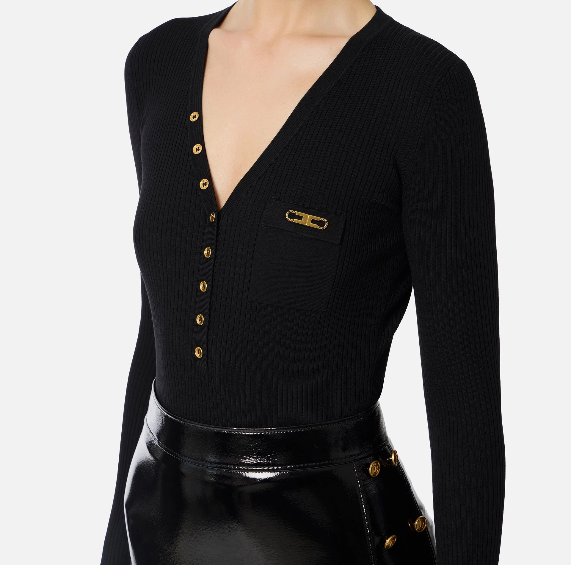 Knitted Sweater Button Nero