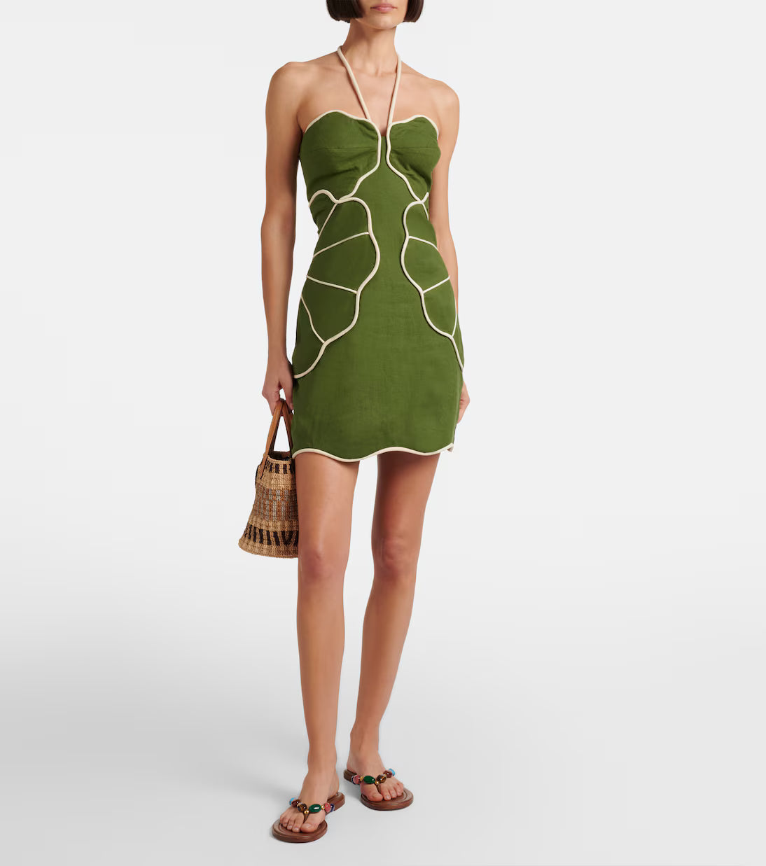 Farm Rio Green Wavy Cutouts mini dress