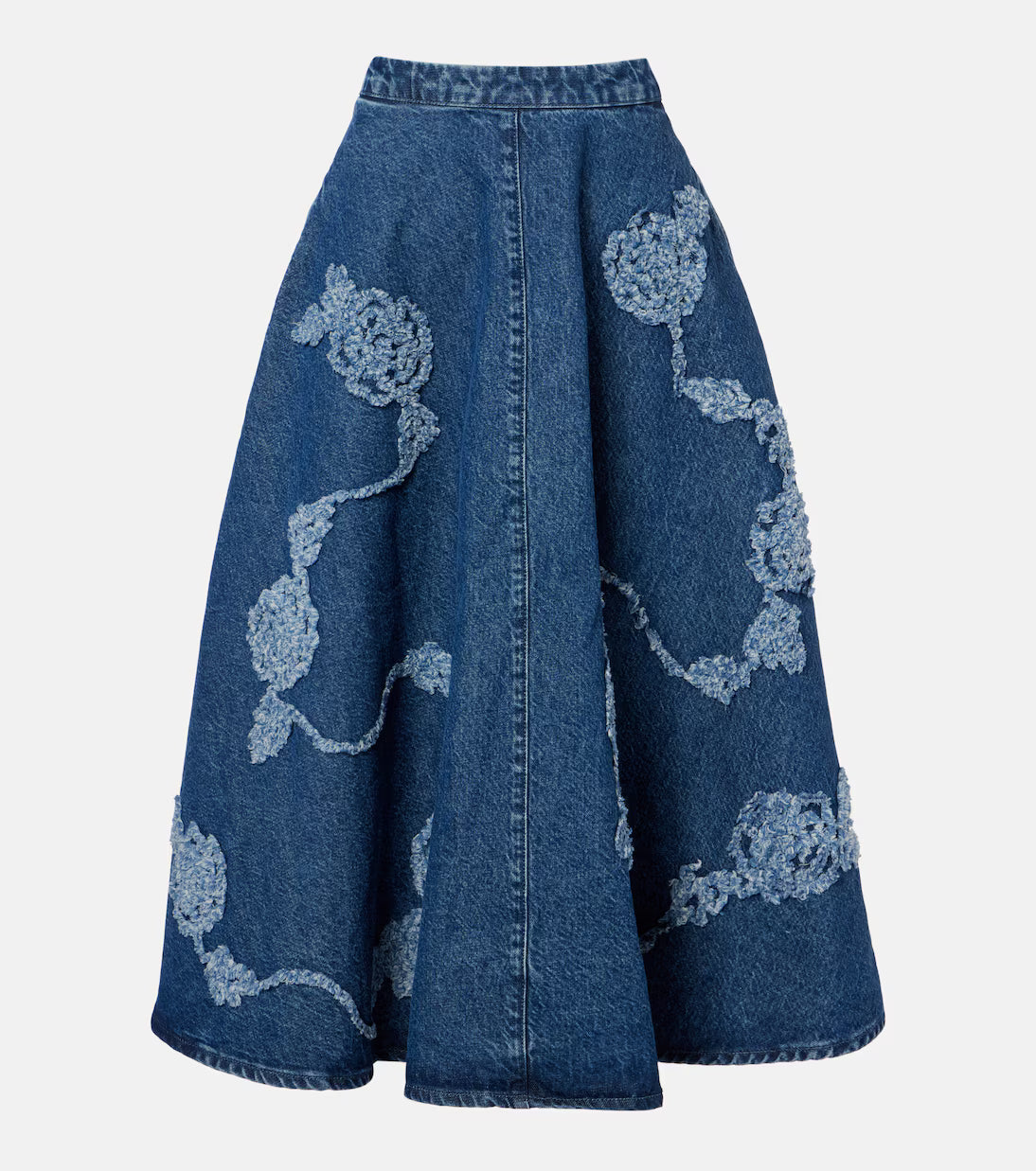 Rotate Denim Flower Midi Skirt