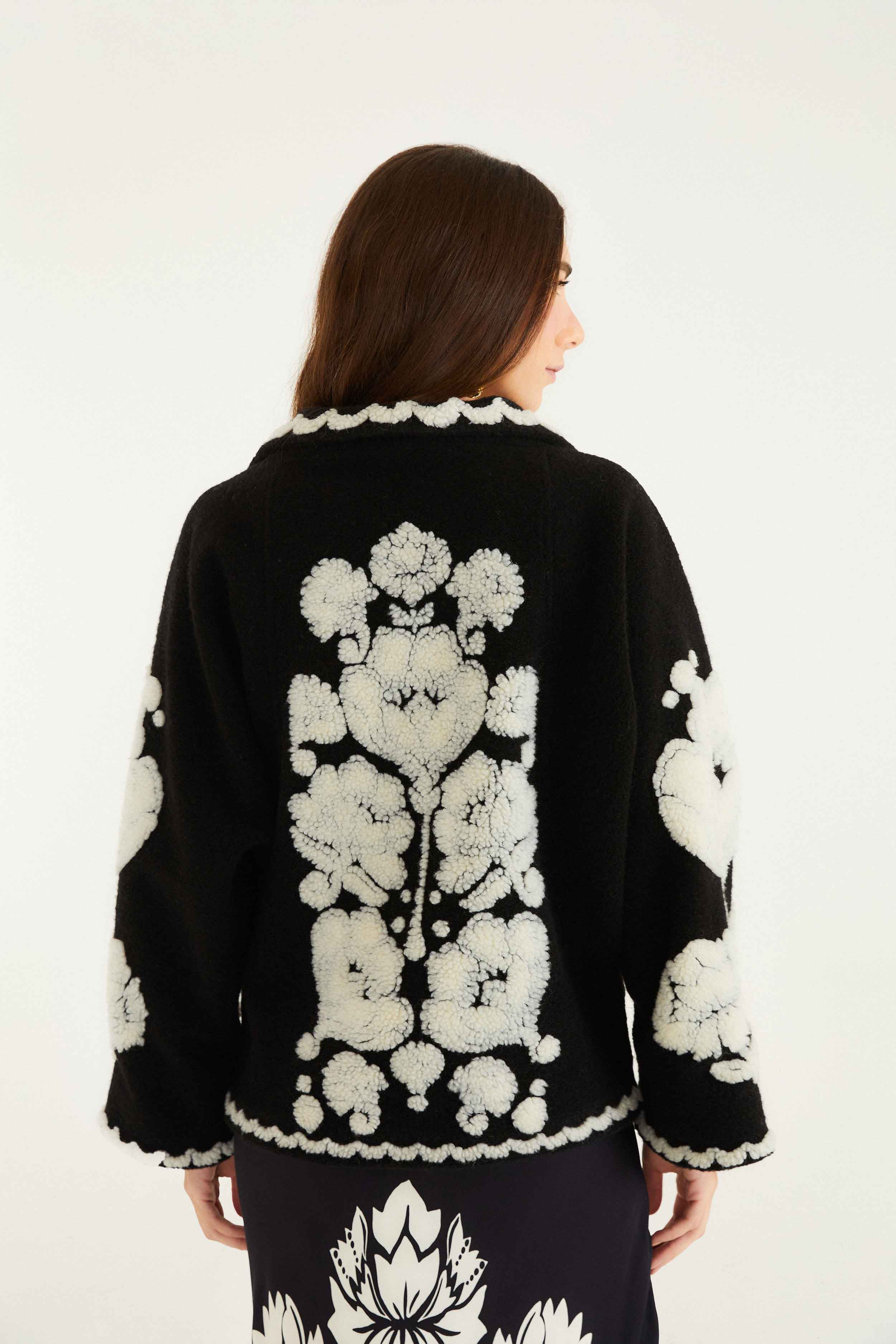 Fleece Coat Floral Arabesque Cream