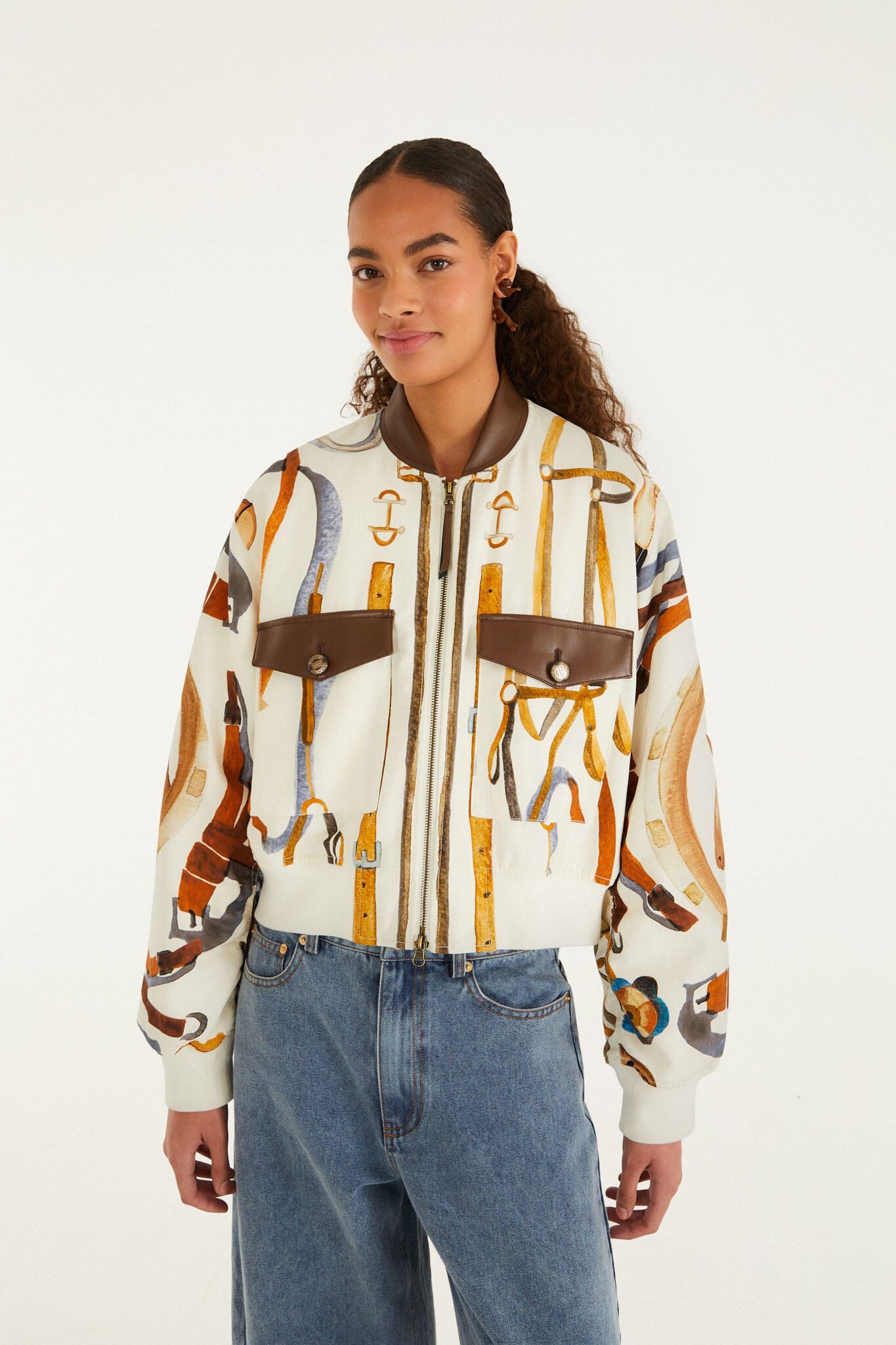 Farm Rio Equestrian Scarf Bomber Jacket
