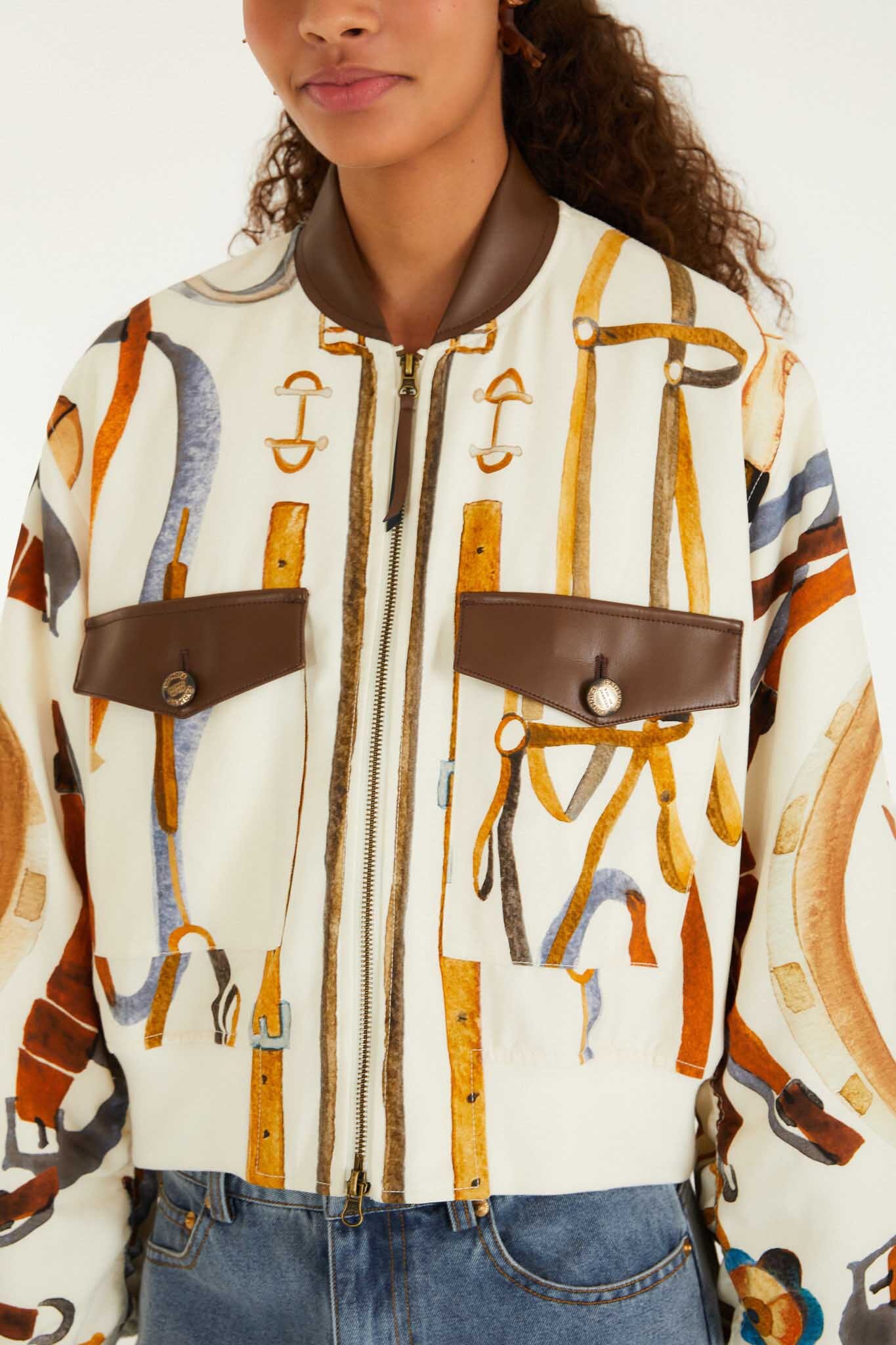 Farm Rio Equestrian Scarf Bomber Jacket