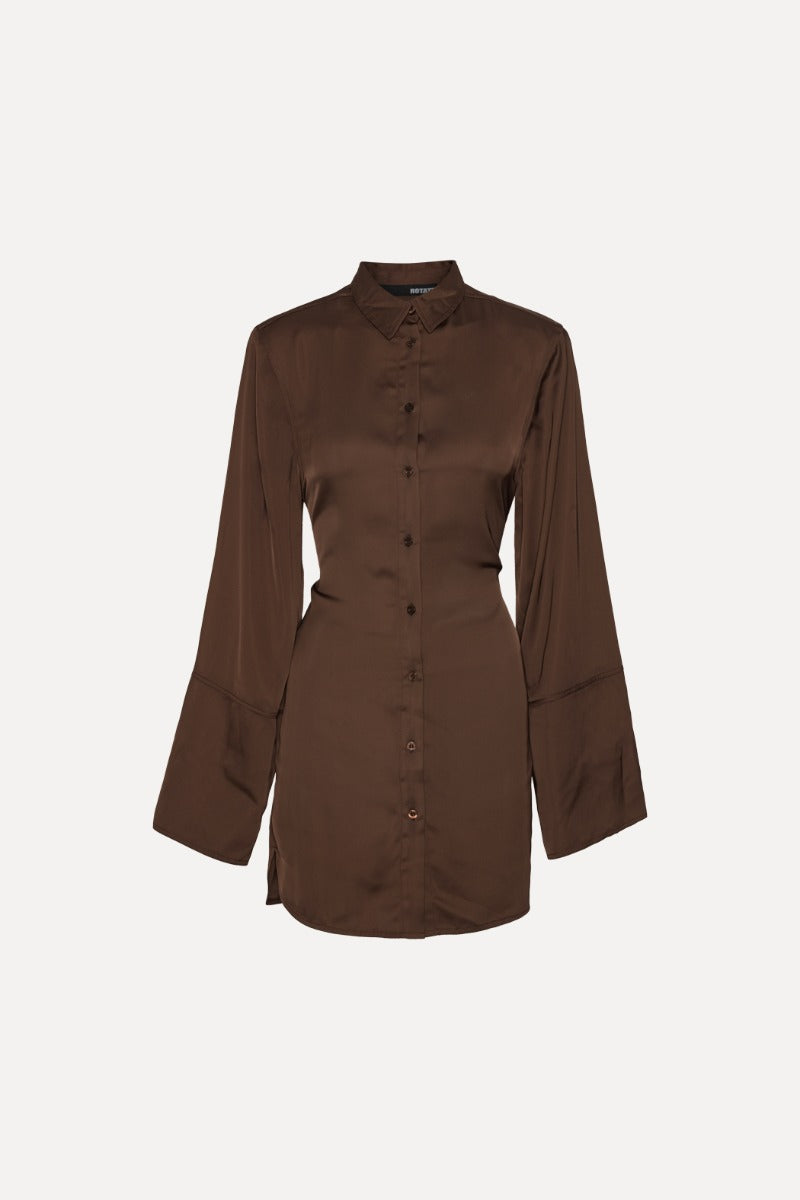 Satin Tie Shirt Dress Chicory Coffee