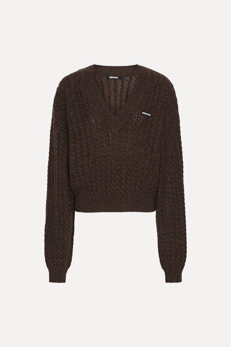Rotate Cable V-Neck Sweater