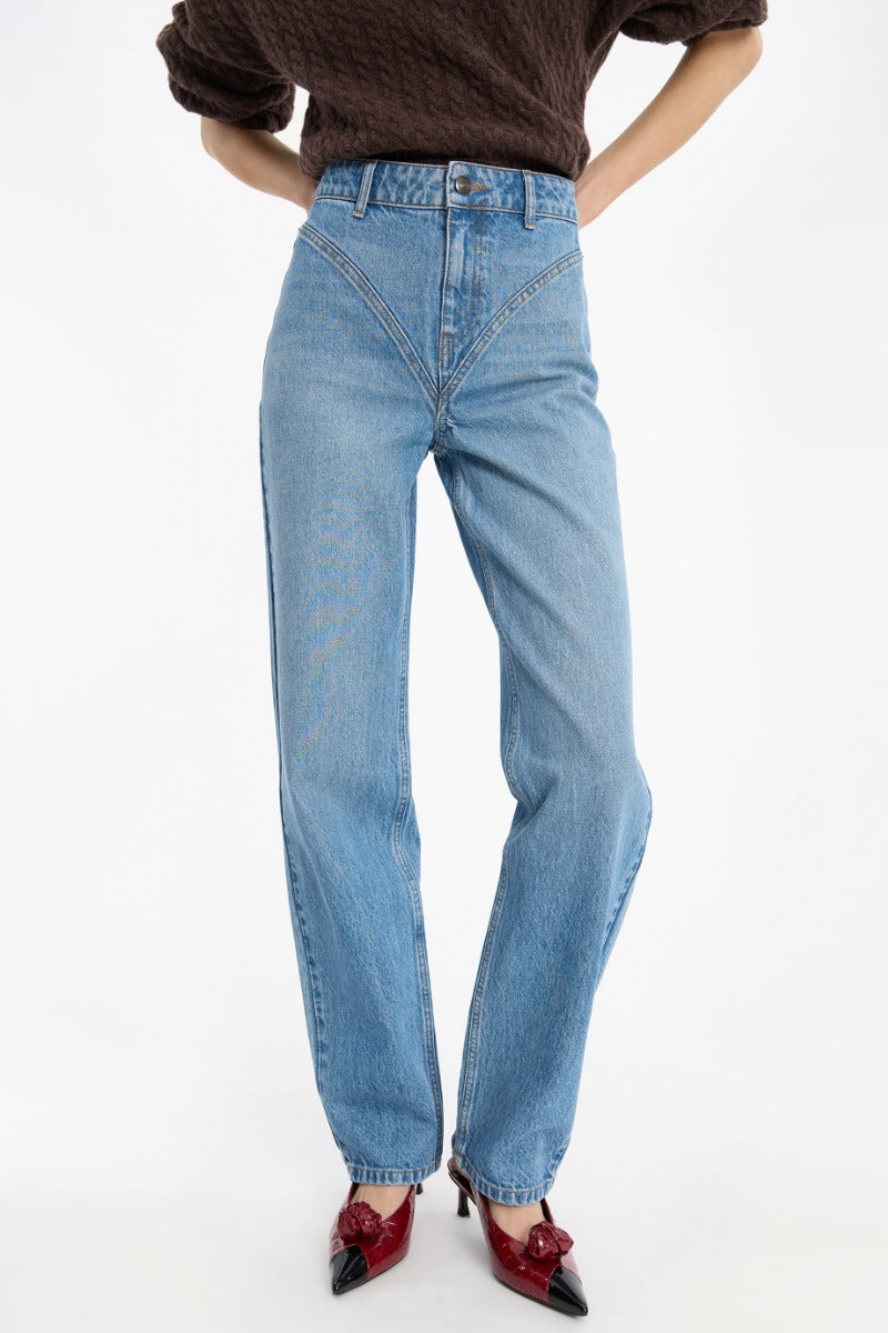 Rotate High Waist Cutline Jeans